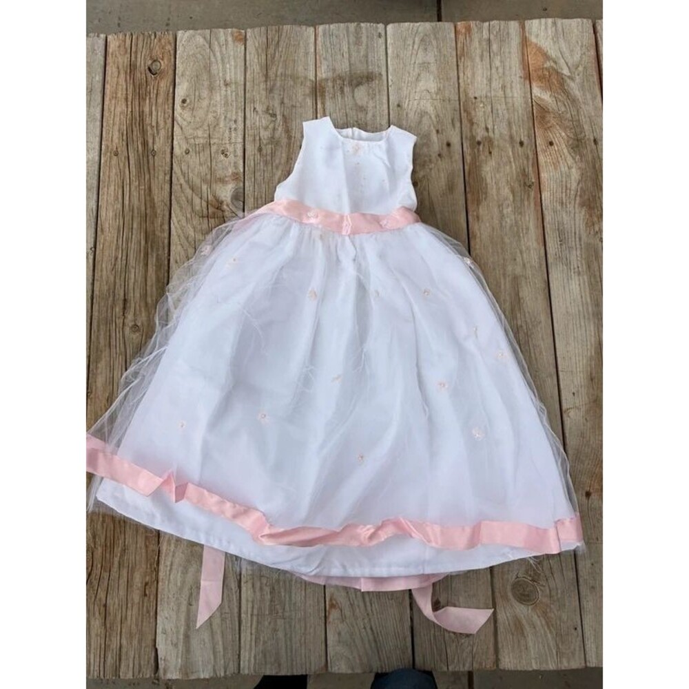 White Pink Tulle Floral Flower Girl Dress 8